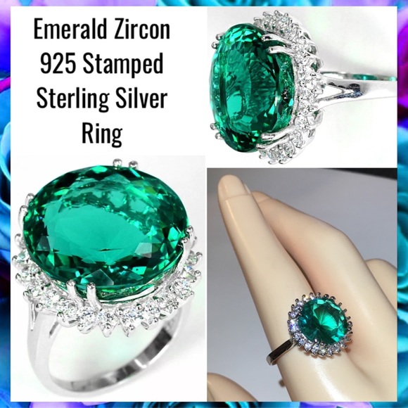 Fashion Jewelry Jewelry - Fine Emerald Zircon 925 Silver Halo Cocktail Ring